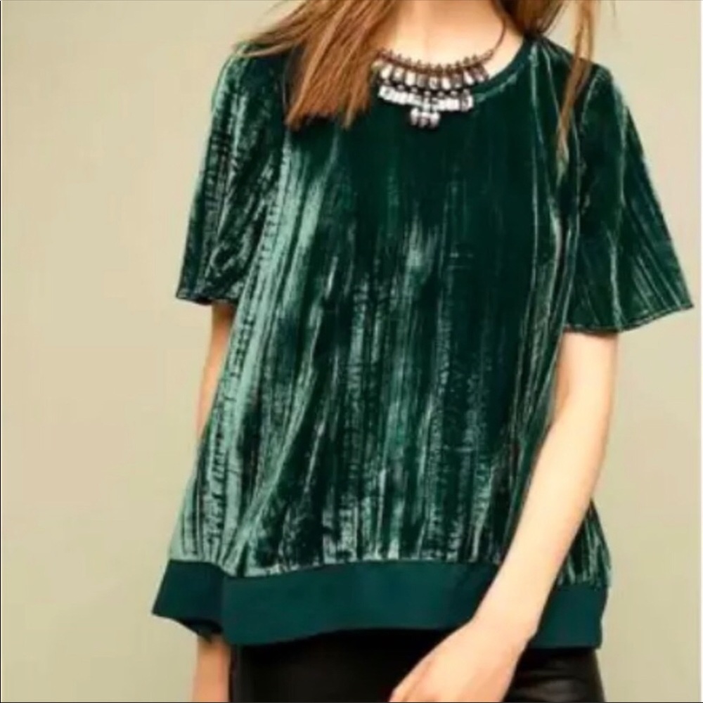 Anthropologie Green velvet top Maeve XS